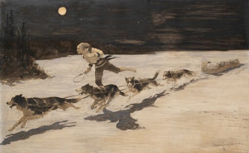 Frederic Remington Huskie Dogs on the Frozen Highway (Talking Musquash) Hand-Painted Oil Painting Reproduction by Dafen Village Studio