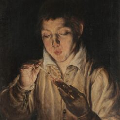 Handmade oil painting reproduction of Boy Blowing an Ember (El Soplón) by El Greco (1570–1572), hand-painted in Dafen Oil Painting Village.