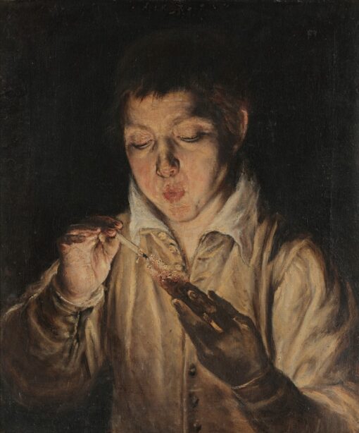 Boy Blowing an Ember (1570–1572) by El Greco – Hand-Painted Oil Painting Reproduction | Dafen Village Canvas Art