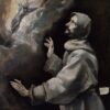 Reproduction peinte à la main d’une peinture à l’huile représentant « Saint François recevant les stigmates » d’El Greco (vers 1585-1590), réalisée à la main au village des peintres à l’huile de Dafen.