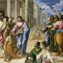 Handmade oil painting reproduction of Christ Healing the Blind by El Greco (ca. 1570), hand-painted in Dafen Oil Painting Village.