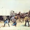 Frederic Remington Attack On The Supply Train Hand-Painted Oil Painting Reproduction by Dafen Village Studio 2 Hand-painted oil reproduction of Frederic Remington's Western action painting Attack On The Supply Train on landscape canvas