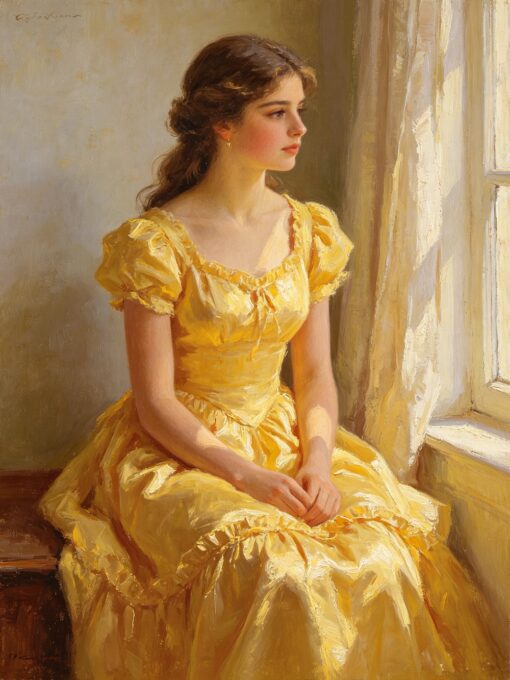 Woman in Yellow Dress Oil Painting – 100% Hand-Painted on Canvas