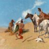 Frederic Remington The Smoke Signal Hand-Painted Oil Painting Reproduction by Dafen Village Studio 1 Hand-painted oil reproduction of Frederic Remington's Western painting The Smoke Signal on landscape canvas