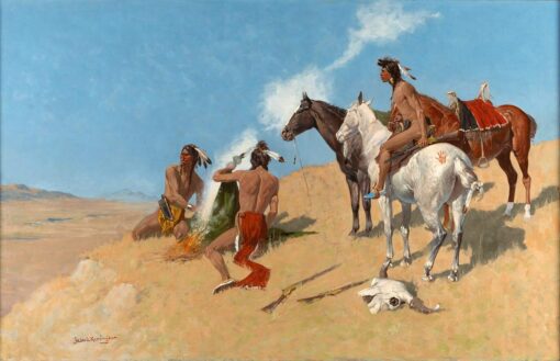 Frederic Remington The Smoke Signal Hand-Painted Oil Painting Reproduction by Dafen Village Studio