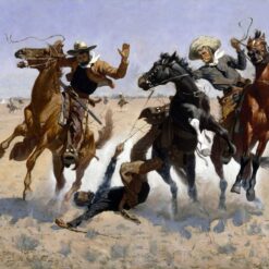 Hand-painted oil reproduction of Frederic Remington's action painting Aiding a Comrade on landscape canvas