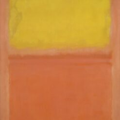 Hand painted Mark Rothko style color field abstract oil painting yellow and terracotta orange on linen canvas