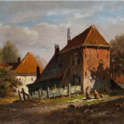 Hand painted oil painting replica of Drying the Laundry on the Countryside by Adrianus Eversen, Dutch 19th century village landscape art by Dafen Studio artists