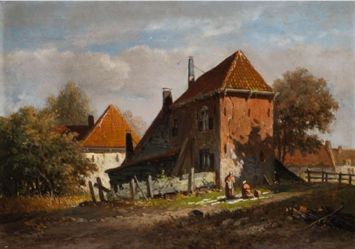 Hand-Painted Oil Painting Replica: Drying the Laundry on the Countryside by Adrianus Eversen (Dafen Artist Studio)
