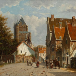 Hand painted oil painting replica of Capriccio view of the Amsterdamse Poort in Haarlem by Adrianus Eversen, Dutch 19th century architectural oil art by Dafen Studio artists
