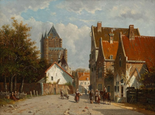 Hand-Painted Oil Painting Replica: Capriccio view of the Amsterdamse Poort in Haarlem by Adrianus Eversen (Dafen Artist Studio)