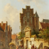Hand-Painted Oil Painting Replica: Summer Day in the Streets of a City by Adrianus Eversen (Dafen Artist Studio) 2 Hand painted oil painting replica of Summer Day in the Streets of a City by Adrianus Eversen, Dutch 19th century streetscape oil art by Dafen Studio artists