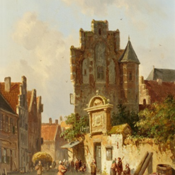 Hand painted oil painting replica of Summer Day in the Streets of a City by Adrianus Eversen, Dutch 19th century streetscape oil art by Dafen Studio artists
