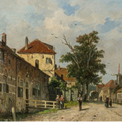 Hand painted oil painting replica of Rue animee bustling street scene by Adrianus Eversen, Dutch 19th century townscape canvas art by Dafen Studio artists