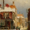Hand-Painted Oil Painting Replica: A Winter Street Scene in Holland by Adrianus Eversen (Dafen Artist Studio) 2 Hand painted oil painting replica of A Winter Street Scene in Holland by Adrianus Eversen, Dutch 19th century snowy townscape canvas art by Dafen Studio artists