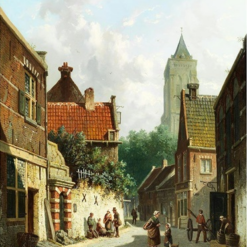 Hand painted oil painting replica of Strassenansicht einer niederlandischen Stadt street view of a Dutch town by Adrianus Eversen, Dutch 19th century townscape canvas art by Dafen Studio artists