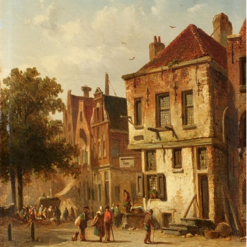 Hand painted oil painting replica of Dutch Street Scene by Adrianus Eversen, Dutch 19th century architectural townscape canvas art by Dafen Studio artists
