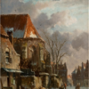 Hand-Painted Oil Painting Replica: Winter Cityscape with Passersby by Adrianus Eversen (Dafen Artist Studio) 1 Hand painted oil painting replica of Winter cityscape with passersby by Adrianus Eversen, Dutch 19th century snowy townscape canvas art by Dafen Studio artists