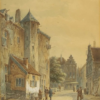 Hand-Painted Oil Painting Replica: A Dutch Street with a Group of Figures Conversing by Adrianus Eversen (Dafen Artist Studio) 2 Hand painted oil painting replica of A Dutch street with a group of figures conversing by Adrianus Eversen, Dutch 19th century townscape canvas art by Dafen Studio artists