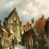 Hand-Painted Oil Painting Replica: Winterliche Strassenansicht mit Kirche by Adrianus Eversen (Dafen Artist Studio) 2 Hand painted oil painting replica of Winterliche Strassenansicht mit Kirche winter street view with church by Adrianus Eversen, Dutch 19th century snowy cityscape canvas art by Dafen Studio artists