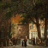 Hand-Painted Oil Painting Replica: Dutch Street Scene with Vegetable Sellers by Adrianus Eversen (Dafen Artist Studio) 2 : Hand painted oil painting replica of Dutch street scene with vegetable sellers by Adrianus Eversen, Dutch 19th century market townscape canvas art by Dafen Studio artists