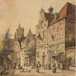 Hand painted oil painting replica of Dutch Street Scene 1857 by Adrianus Eversen, 19th century Dutch architecture canvas art by Dafen Studio artists