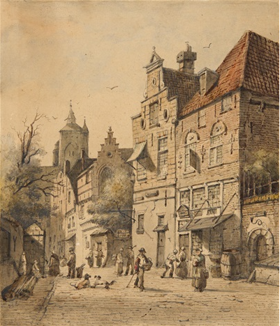 Hand-Painted Oil Painting Replica: Dutch Street Scene (1857) by Adrianus Eversen (Dafen Artist Studio)