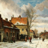 Hand-Painted Oil Painting Replica: Winter Scene in a Dutch Town (Winterliche Ansicht Einer Holländischen Stadt) by Adrianus Eversen (Dafen Artist Studio) 2 Hand painted oil painting replica of Winter Scene in a Dutch Town by Adrianus Eversen, Dutch 19th century winter townscape canvas art by Dafen Studio artists
