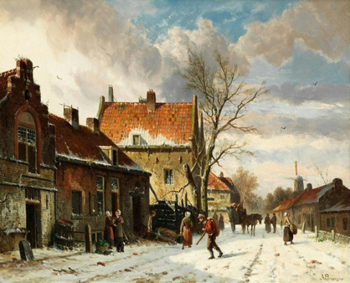Hand-Painted Oil Painting Replica: Winter Scene in a Dutch Town (Winterliche Ansicht Einer Holländischen Stadt) by Adrianus Eversen (Dafen Artist Studio)