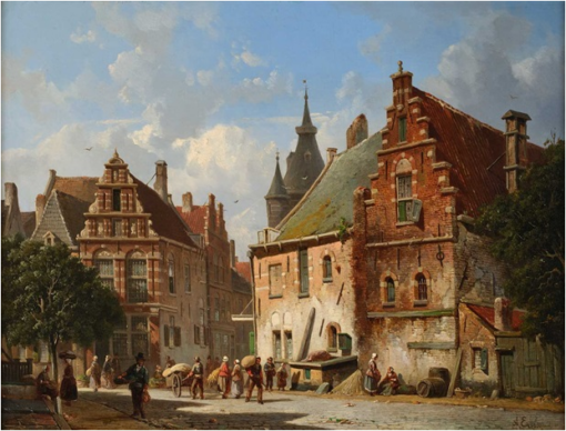 Hand-Painted Oil Painting Replica: Street Scene in a Dutch Town by Adrianus Eversen (Dafen Artist Studio)