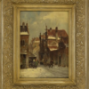 Hand-Painted Oil Painting Replica: Street Scene with Passers-by in Winter by Adrianus Eversen (Dafen Artist Studio) 1 Hand painted oil painting replica of Street scene with passers-by in winter by Adrianus Eversen, Dutch 19th century snowscape canvas art by Dafen Studio artists