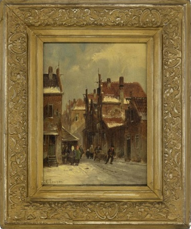 Hand-Painted Oil Painting Replica: Street Scene with Passers-by in Winter by Adrianus Eversen (Dafen Artist Studio)