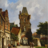 Hand-Painted Oil Painting Replica: Amsterdam Townscape by Adrianus Eversen (Dafen Artist Studio) 1 Hand painted oil painting replica of Amsterdam townscape by Adrianus Eversen, 19th century Dutch architecture canvas art by Dafen Studio artists