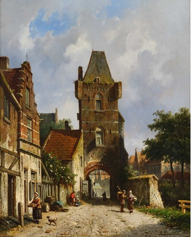 Hand-Painted Oil Painting Replica: Amsterdam Townscape by Adrianus Eversen (Dafen Artist Studio)