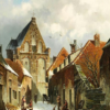 Hand-Painted Oil Painting Replica: Winterliche Stadtansicht mit Kirche by Adrianus Eversen (Dafen Artist Studio) 1 Hand painted oil painting replica of Winterliche Stadtansicht mit Kirche by Adrianus Eversen, Dutch 19th century winter townscape with church canvas art by Dafen Studio artists
