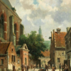 Hand-Painted Oil Painting Replica: Straßenansicht mit Händlern in Haarlem by Adrianus Eversen (Dafen Artist Studio) 1 Hand painted oil painting replica of Straßenansicht mit Händlern in Haarlem by Adrianus Eversen, Dutch 19th century street scene with merchants canvas art by Dafen Studio artists