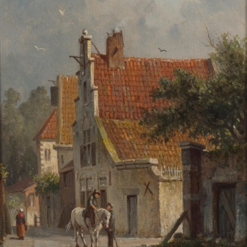 Hand painted oil painting replica of A Dutch street scene with figures by Adrianus Eversen, 19th century Dutch architecture canvas art by Dafen Studio artists