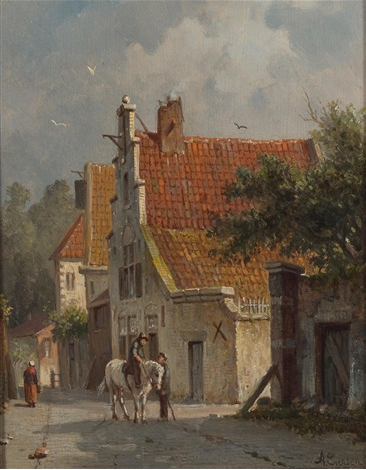 Hand-Painted Oil Painting Replica: A Dutch Street Scene with Figures by Adrianus Eversen (Dafen Artist Studio)