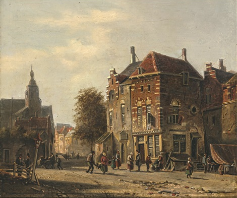 Hand-Painted Oil Painting Replica: Dutch Street Scene (Attributed to Adrianus Eversen) – Dafen Artist Studio