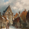 Hand-Painted Oil Painting Replica: A Dutch Street Scene in Winter by Adrianus Eversen (Dafen Artist Studio) 1 Hand painted oil painting replica of A Dutch street scene in winter by Adrianus Eversen, 19th century Dutch snow landscape canvas art by Dafen Studio artists