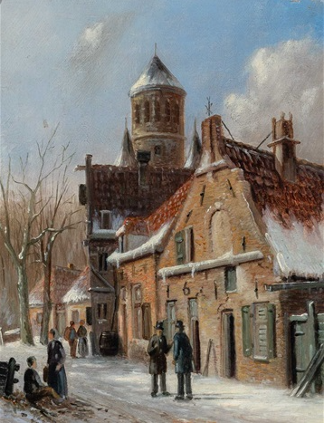 Hand-Painted Oil Painting Replica: View of a Town in Winter by Adrianus Eversen (Dafen Artist Studio)