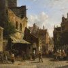 Hand-Painted Oil Painting Replica: Market Day in a Dutch Town (1856) by Adrianus Eversen (Dafen Artist Studio) 1 Hand painted oil painting replica of Market day in a Dutch town 1856 by Adrianus Eversen, 19th century Dutch market townscape canvas art by Dafen Studio artists