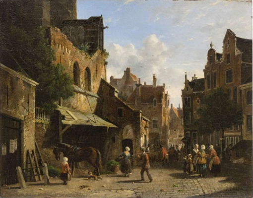 Hand-Painted Oil Painting Replica: Market Day in a Dutch Town (1856) by Adrianus Eversen (Dafen Artist Studio)