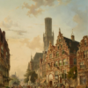 Hand-Painted Oil Painting Replica: The Belfry of Bruges (1853) by Adrianus Eversen (Dafen Artist Studio) 1 Hand painted oil painting replica of The Belfry of Bruges 1853 by Adrianus Eversen, 19th century Dutch architectural canvas art by Dafen Studio artists