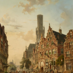 Hand painted oil painting replica of The Belfry of Bruges 1853 by Adrianus Eversen, 19th century Dutch architectural canvas art by Dafen Studio artists