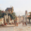 Hand-Painted Oil Painting Replica: Busy Street in a Dutch Town (1854) by Adrianus Eversen (Dafen Artist Studio) 2 Hand painted oil painting replica of Busy Street in a Dutch Town 1854 by Adrianus Eversen, 19th century Dutch townscape canvas art by Dafen Studio artists