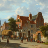 Hand-Painted Oil Painting Replica (Pair): Summer Town & Dutch Canal Scene (1855) by Adrianus Eversen (Dafen Artist Studio) 1 Hand painted oil painting replica pair of Summer View of a Town with a Haywain and Dutch Canal Scene 1855 by Adrianus Eversen, 19th century Dutch townscape canvas art set by Dafen Studio artists