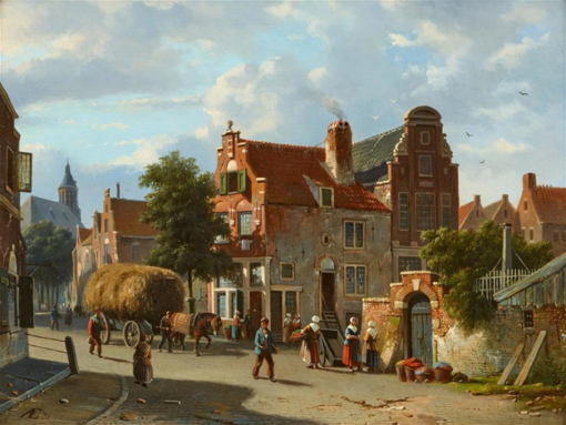 Hand-Painted Oil Painting Replica (Pair): Summer Town & Dutch Canal Scene (1855) by Adrianus Eversen (Dafen Artist Studio)