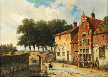 Hand-Painted Oil Painting Replica: Vegetable Merchant in a Dutch Village (Marchand de légumes) by Adrianus Eversen (Dafen Artist Studio)
