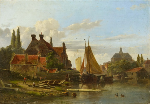 Hand-Painted Oil Painting Replica: Little Dutch Town at the River by Adrianus Eversen (Dafen Artist Studio)